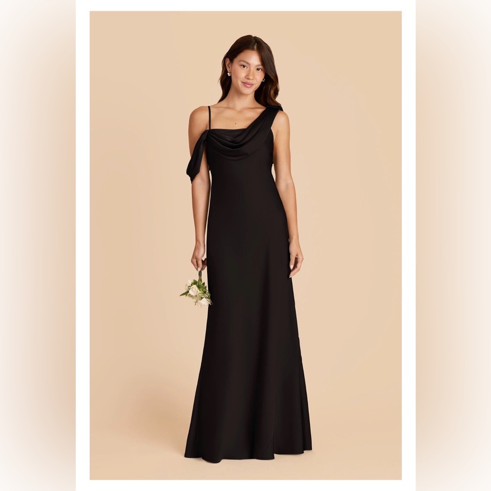 Birdy Grey One Shoulder Matte Satin Black Dress